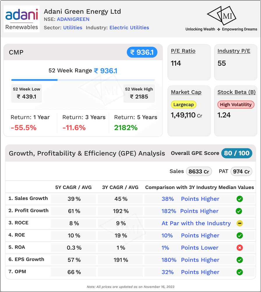 Growth Profitability and Efficiency for Adani Green Share Price Target